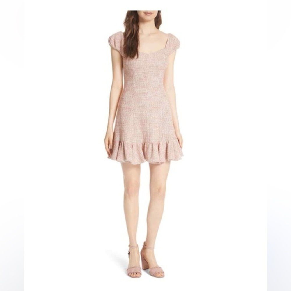 REBECCA TAYLOR Cap Sleeve Flounce Ruffle Hem tweed peplum Dress rosey nude- 2